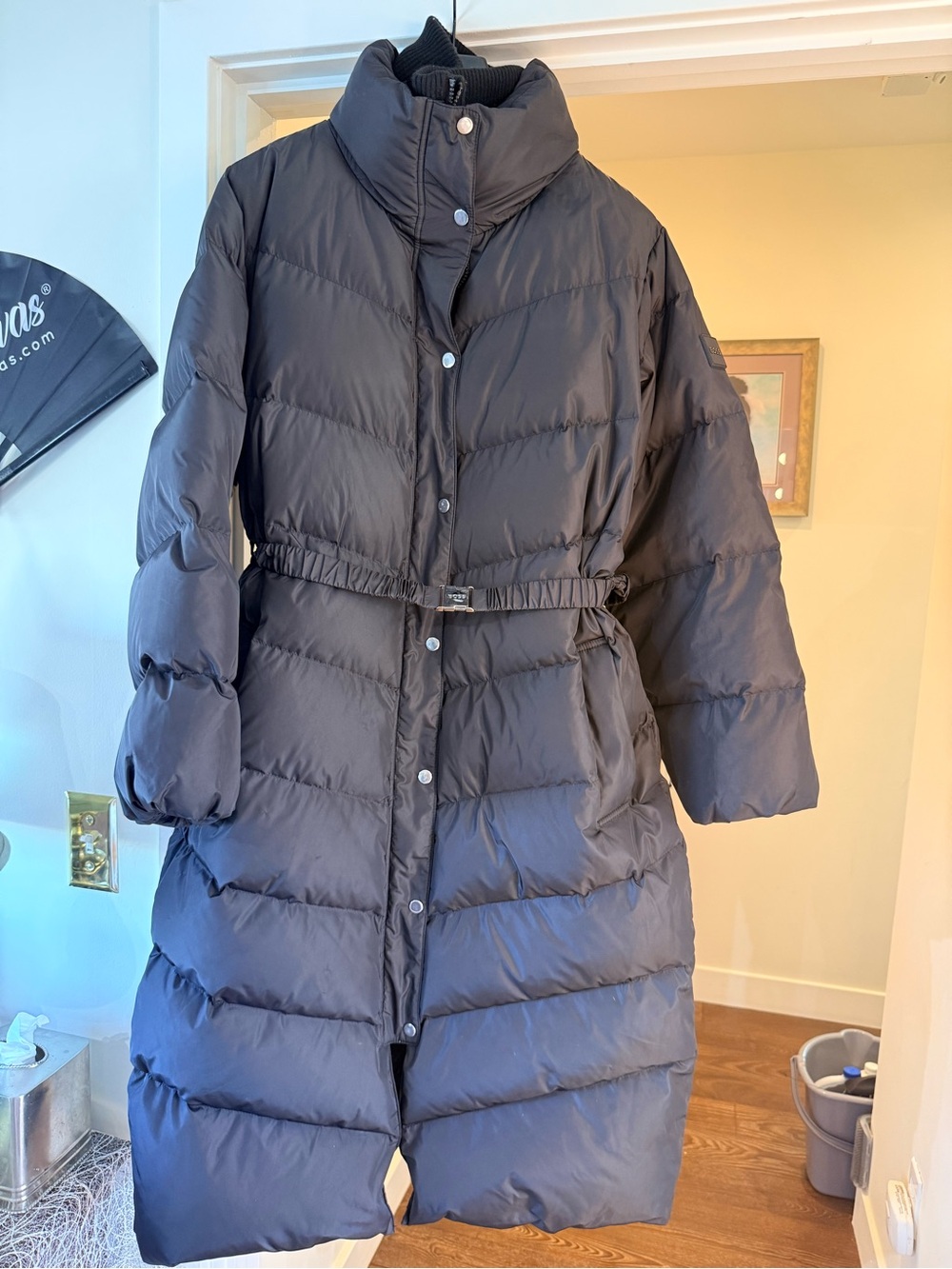 Boss Black Long Quilted Puffer Coat with Belt